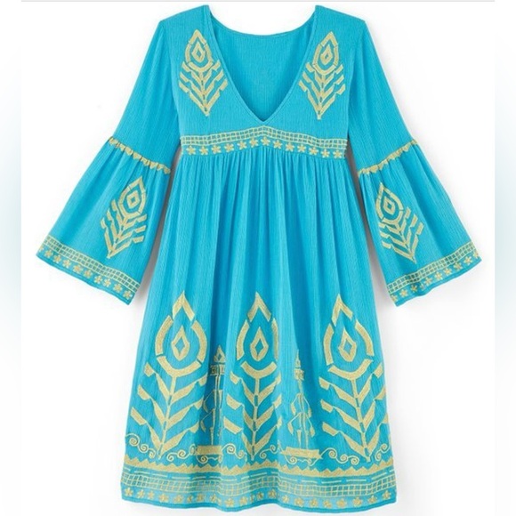 SOFT SURROUNDINGS NWT Zaneta turquoise Embroidered Gauze dress M/P - Picture 2 of 15